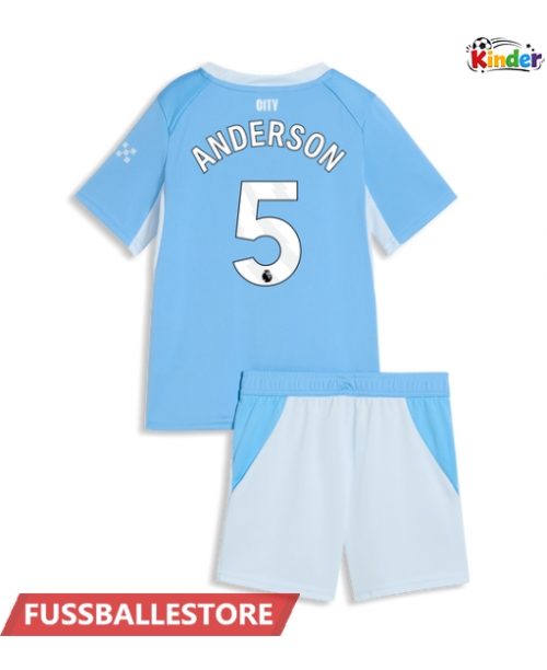 Günstige Manchester City Elliot Anderson #5 Heimtrikotsatz Kinder 2026-27 Kurzarm (+ Kurze Hosen)